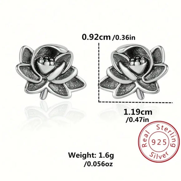 Sterling Silver Lotus Stud Earrings - Picture 4 of 4